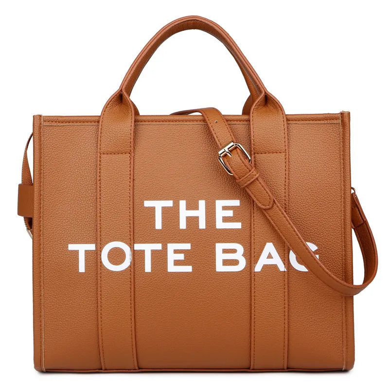 Women'S New Fashionable Tote Bag Simple PU Letter Handbag Casual Large Capacity Crossbody Bag Fashionable Solid Color Tote Bag