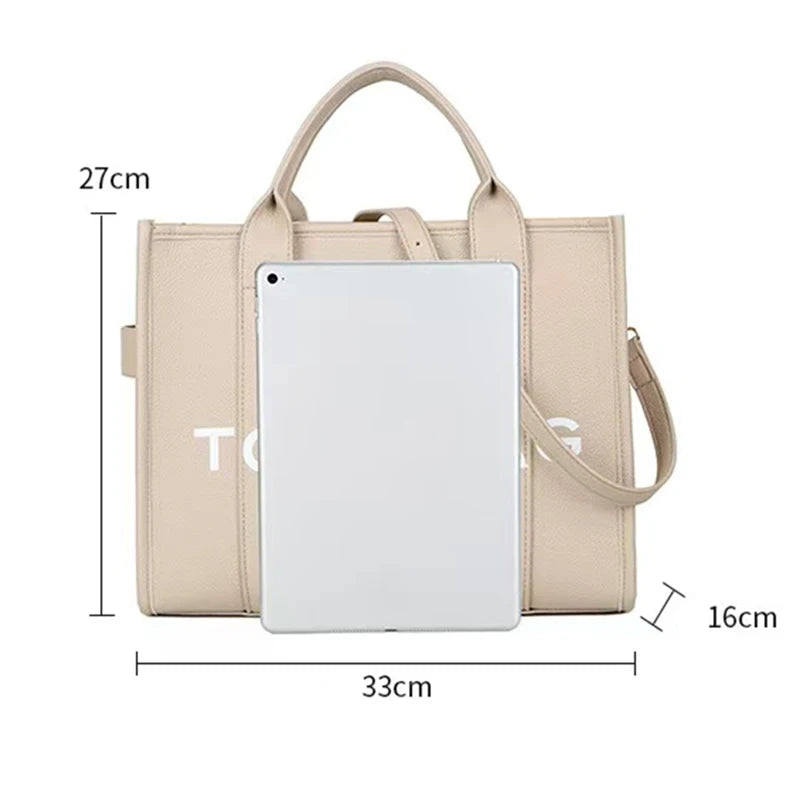Women'S New Fashionable Tote Bag Simple PU Letter Handbag Casual Large Capacity Crossbody Bag Fashionable Solid Color Tote Bag