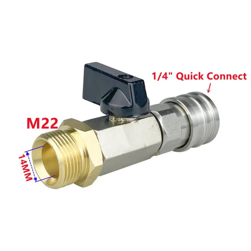 High Pressure Washer Ball Valve Kit 1/4" Quick Connector and M22 14mm for Power Washer Hose Switch On/off