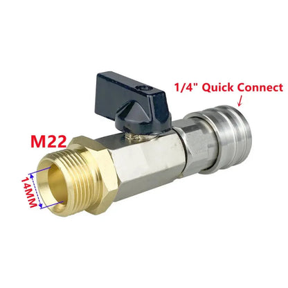 High Pressure Washer Ball Valve Kit 1/4" Quick Connector and M22 14mm for Power Washer Hose Switch On/off