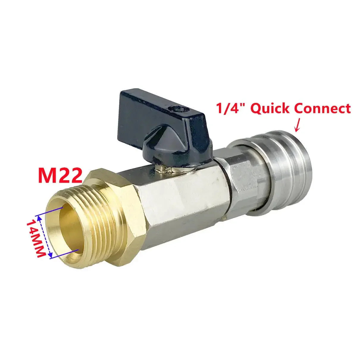 High Pressure Washer Ball Valve Kit 1/4" Quick Connector and M22 14mm for Power Washer Hose Switch On/off