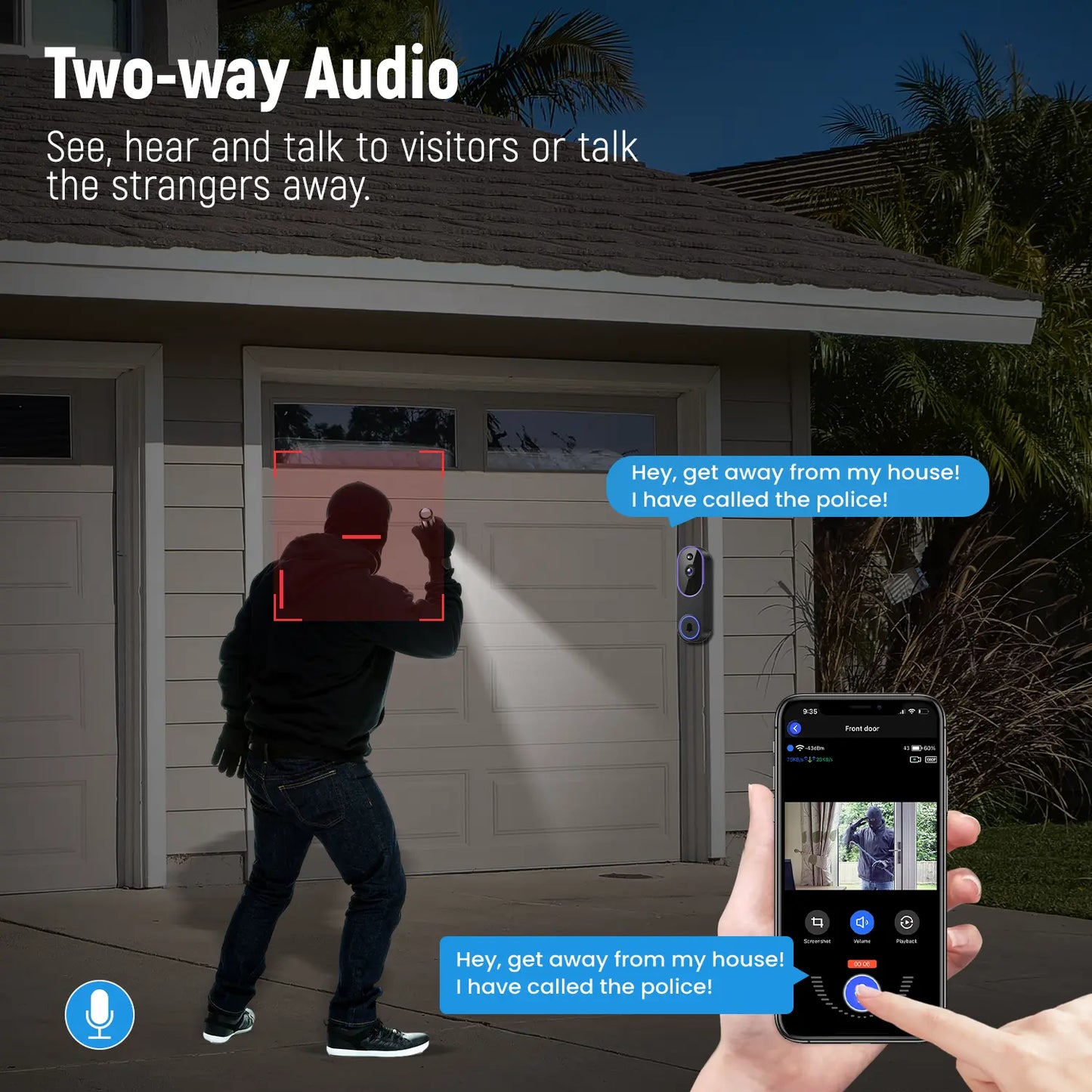 1080P Wireless Video Doorbell Camera, Smart AI Human Detection, FHD Live View, Cloud Storage, Night Vision, Two Way Audio, Instant Alert, 2.4G WiFi Only, Indoor/Outdoor Surveillance Cam for Home Security System