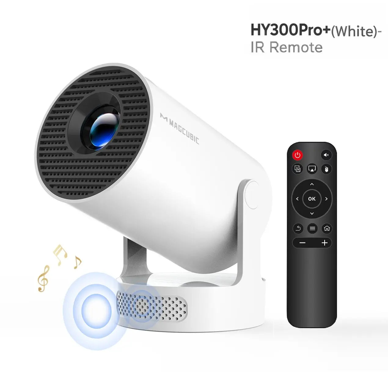 [US warehouse] Magcubic HY300Pro Projector 290ANSI Android 14.0 Dual WiFi6 8K 4K Decode Auto Keystone Correction Wireless BT5.4 130"Screen 1280*720P Built-in Speaker Allwinner H726 180° Rotatable Mini Portable Home Cinema Outdoor Audio Summervibes Gift - Color: HY300PRO+/White