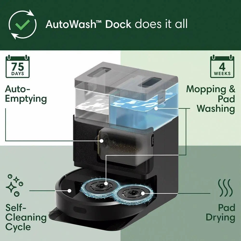 Roomba® Plus 405 Combo Robot Vacuum & Mop + AutoWash™ Dock – 70X Intense Suction with Carpet Boost, DualClean™ Mop Pads, Auto-Empty Debris, and Auto-Wash & Dry Mop Pads - up to 75 Days Hands-Free Cleaning