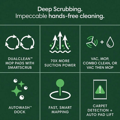 Roomba® Plus 405 Combo Robot Vacuum & Mop + AutoWash™ Dock – 70X Intense Suction with Carpet Boost, DualClean™ Mop Pads, Auto-Empty Debris, and Auto-Wash & Dry Mop Pads - up to 75 Days Hands-Free Cleaning