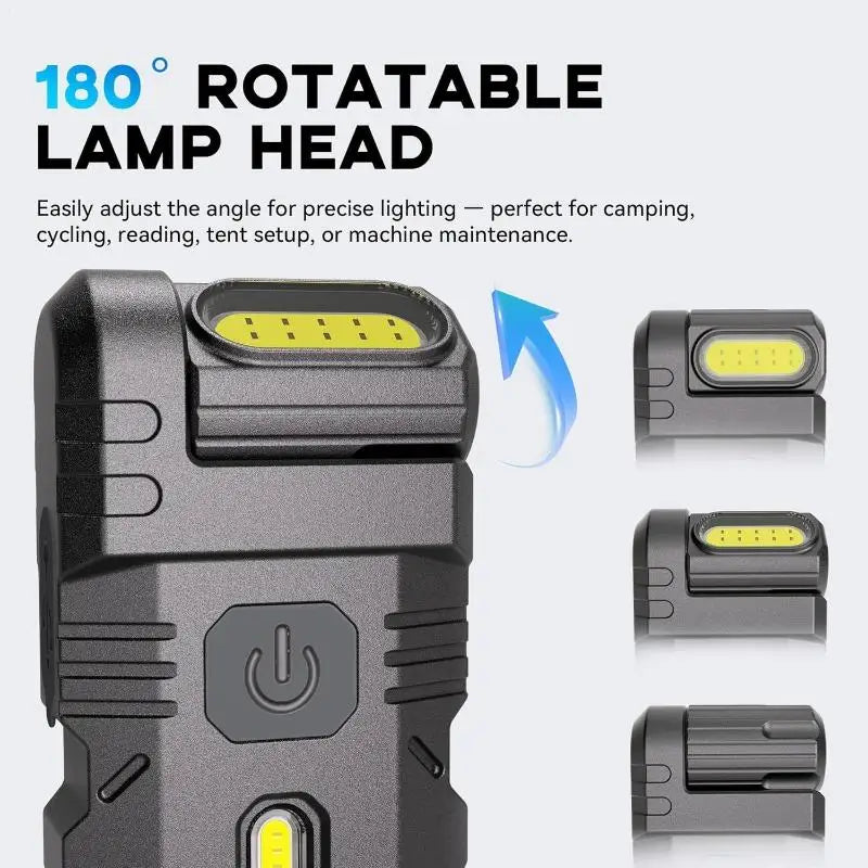 Multifunctional Mini Flashlight with Clip, Rechargeable Rotating Magnetic Work Light,Portable Hands Free Light for EDC Outdoors