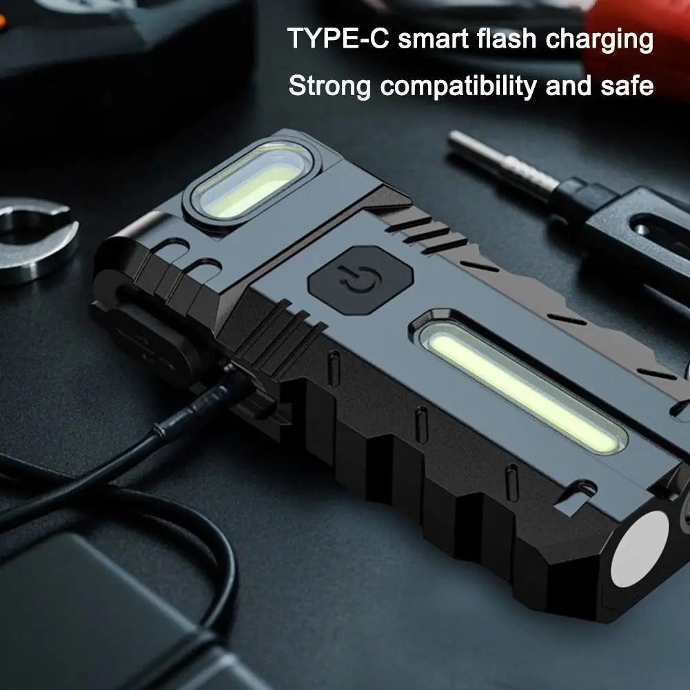 Multifunctional Mini Flashlight with Clip, Rechargeable Rotating Magnetic Work Light,Portable Hands Free Light for EDC Outdoors