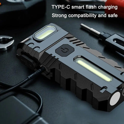 Multifunctional Mini Flashlight with Clip, Rechargeable Rotating Magnetic Work Light,Portable Hands Free Light for EDC Outdoors