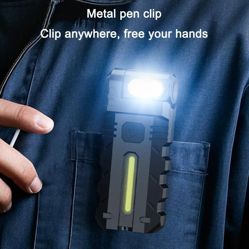 Multifunctional Mini Flashlight with Clip, Rechargeable Rotating Magnetic Work Light,Portable Hands Free Light for EDC Outdoors
