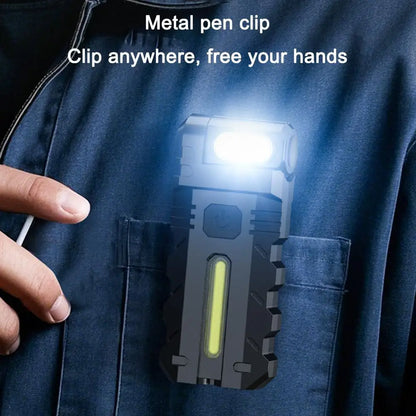 Multifunctional Mini Flashlight with Clip, Rechargeable Rotating Magnetic Work Light,Portable Hands Free Light for EDC Outdoors