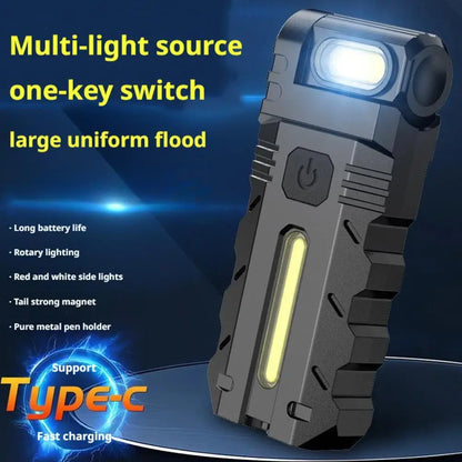 Multifunctional Mini Flashlight with Clip, Rechargeable Rotating Magnetic Work Light,Portable Hands Free Light for EDC Outdoors